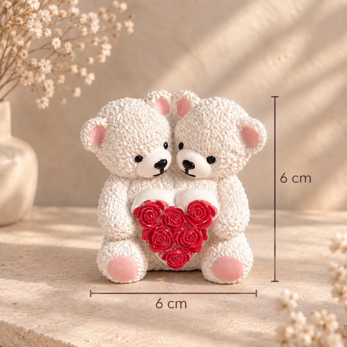 Couple d'Ours en Jesmonite – Cœur de Roses