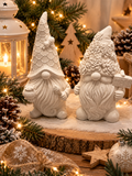 Duo de lutins de Noël en jesmonite blanc