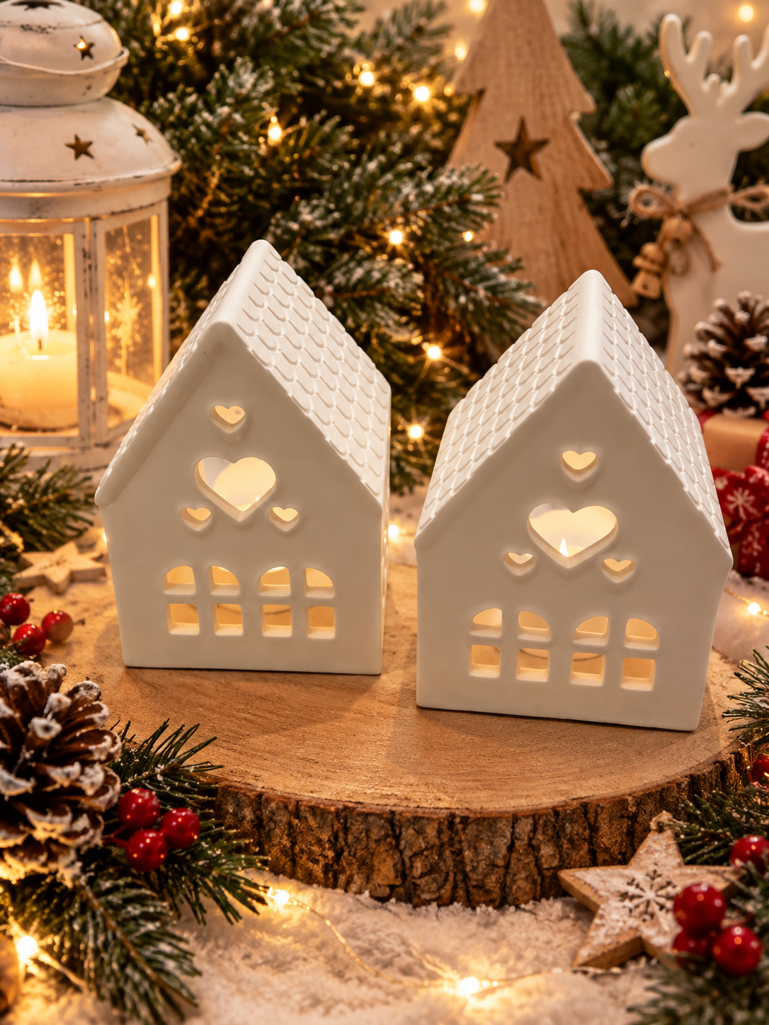Maison bougeoir en jesmonite blanc avec bougie chauffe-plat