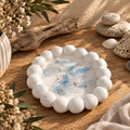 Plateau bulle en jesmonite blanc avec reflets bleus et dorés scintillants