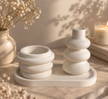 Trio décoratif jesmonite – plateau ovale, vase et vide-poche beige