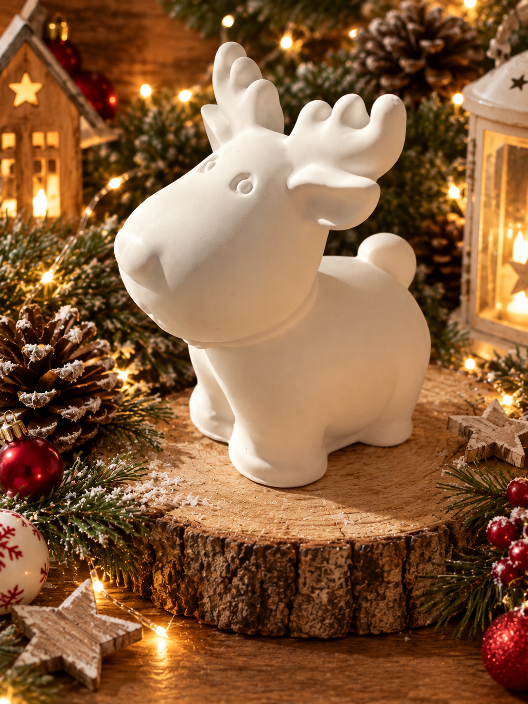 Renne de Noël en jesmonite blanc mat